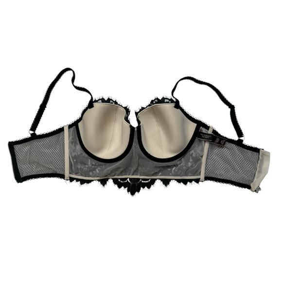 VICTORIAS SECRET Dream Angels Lined Demi Bra Black Nude Lace Size 34DD Eyelash - Picture 4 of 6